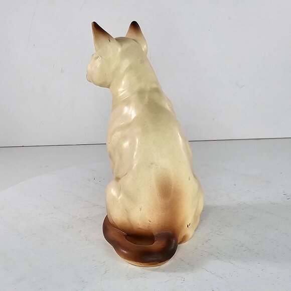 Vintage Ceramic Siamese Cat Figurine Tan Brown Sitting 5" Tall Kitten - Picture 2 of 8